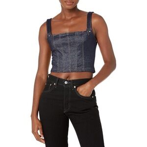 NWT Guess Selma Corset Top in Blue Denim Cropped Stretch